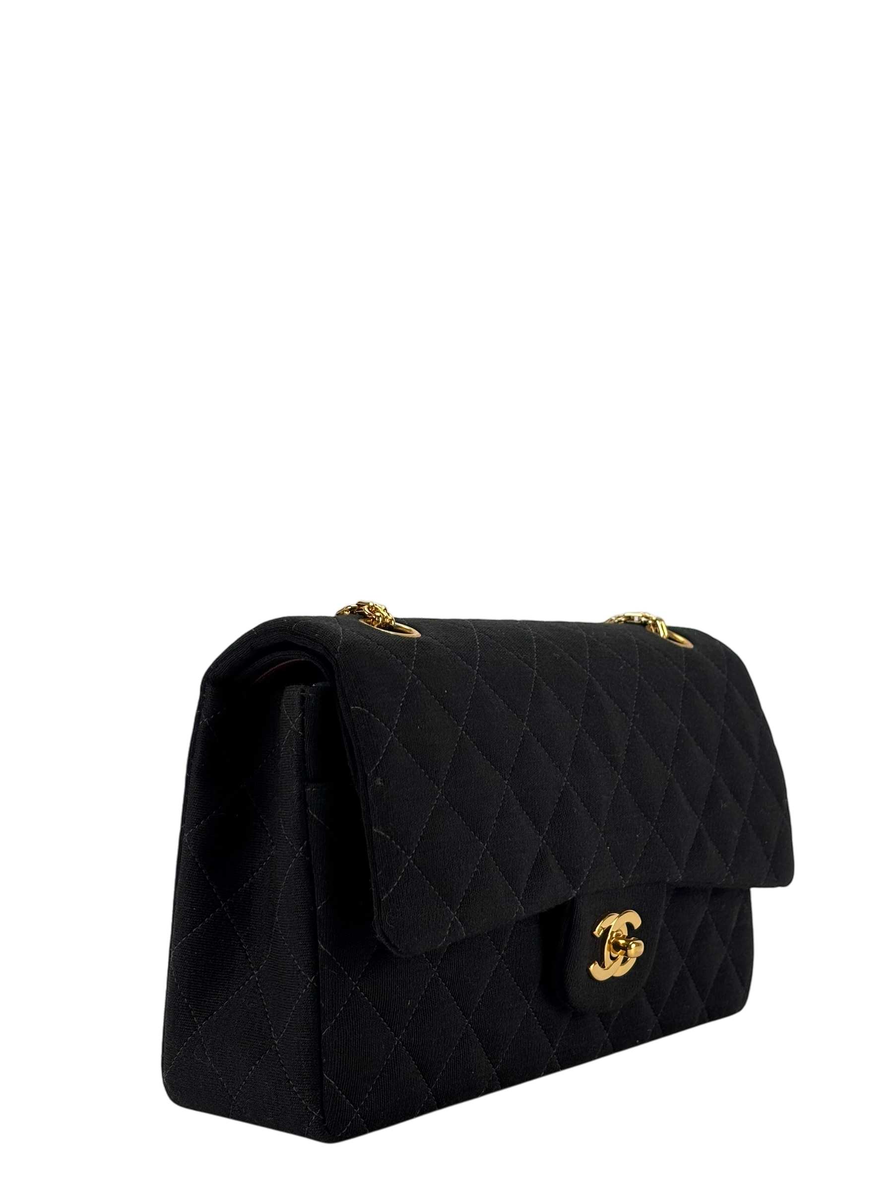 CHANEL - Black Canvas Jersey Double Flap Bag