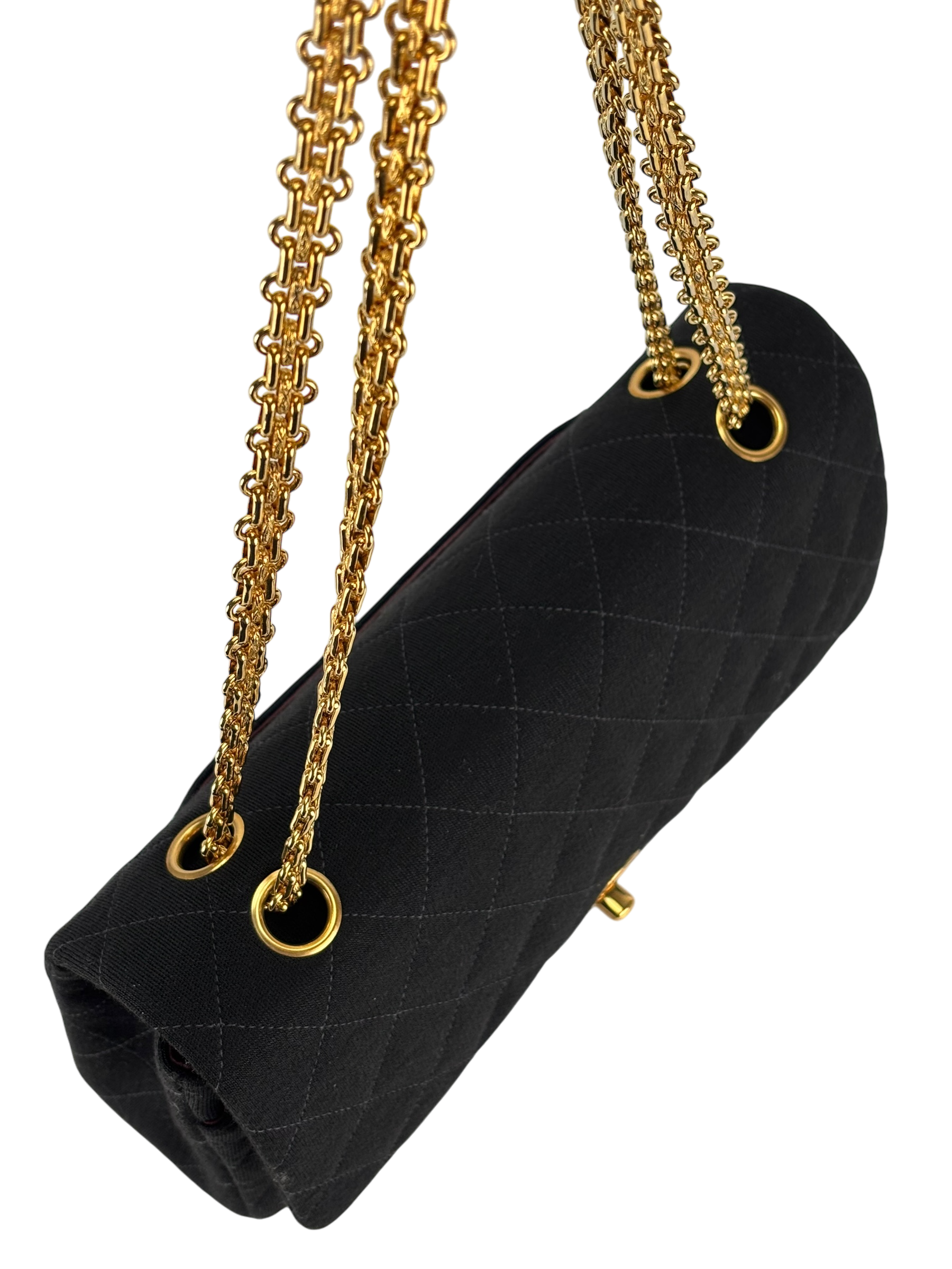 CHANEL - Black Canvas Jersey Double Flap Bag