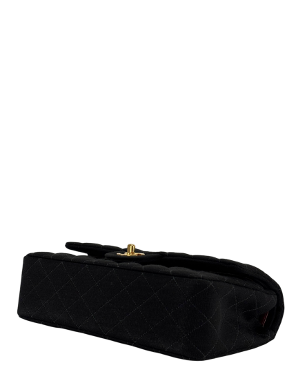CHANEL - Black Canvas Jersey Double Flap Bag