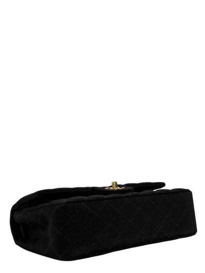 CHANEL - Black Canvas Jersey Double Flap Bag