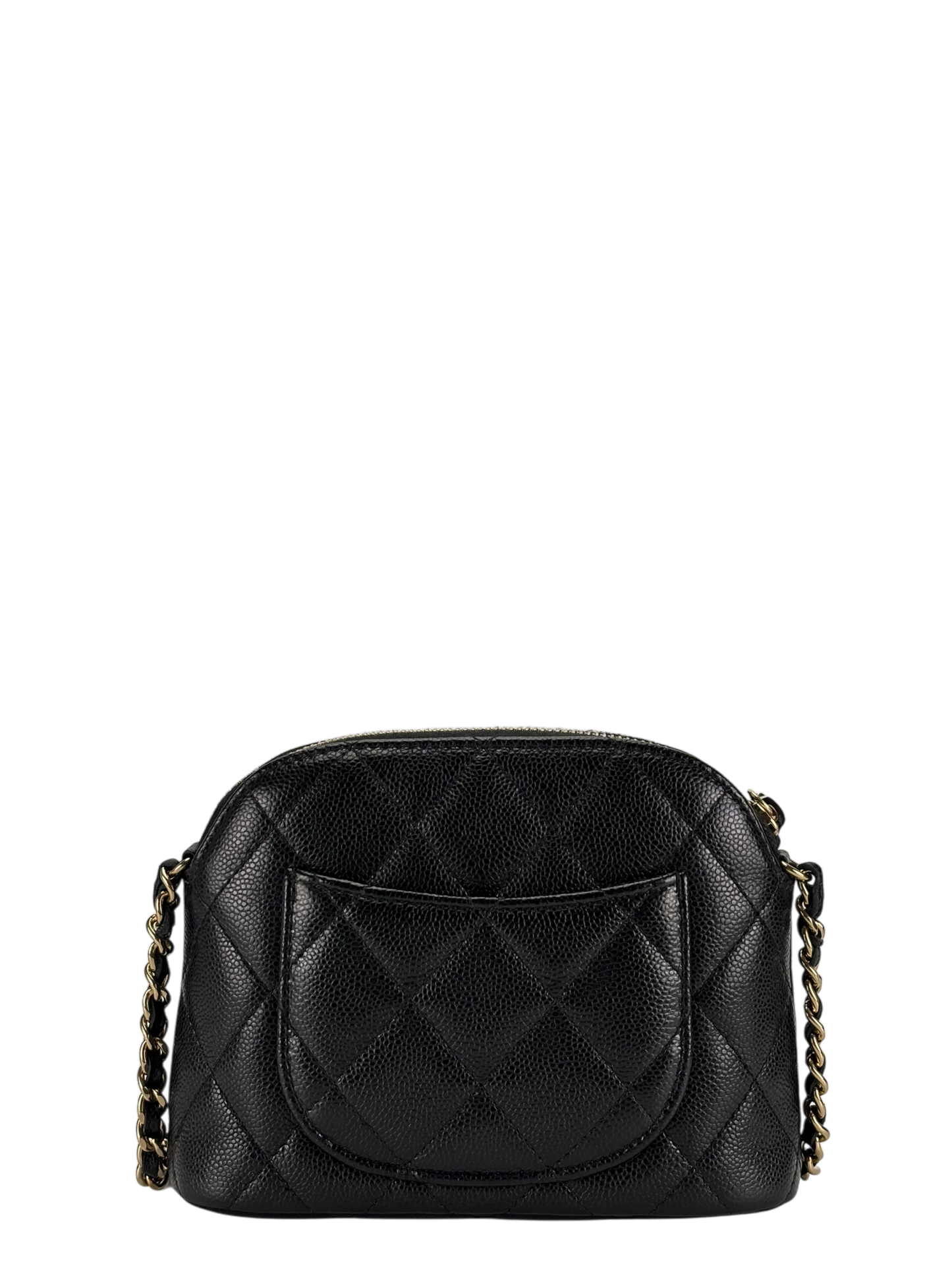 CHANEL - Black Caviar Quilted Bag with Chain Pale Gold Hardware