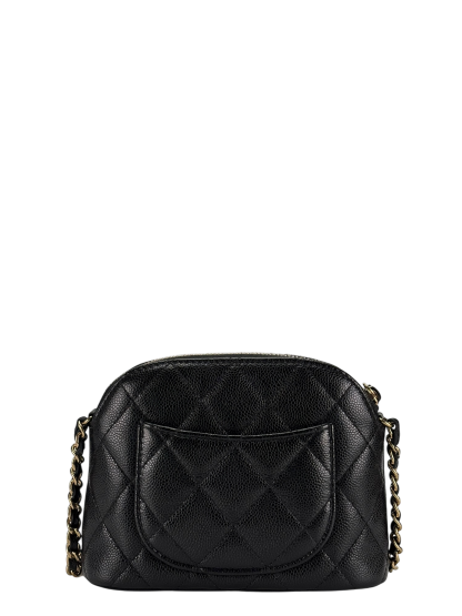 CHANEL - Black Caviar Quilted Bag with Chain Pale Gold Hardware