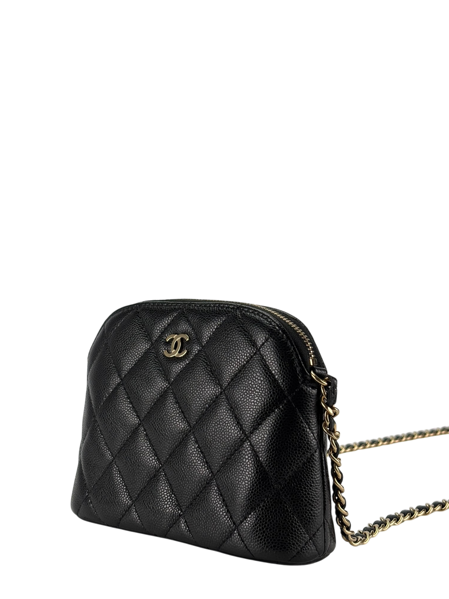 CHANEL - Black Caviar Quilted Bag with Chain Pale Gold Hardware