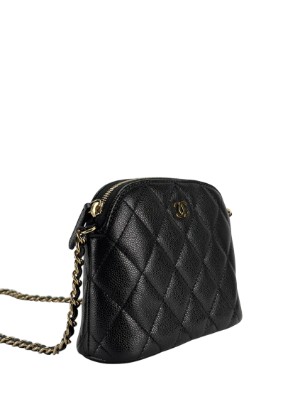 CHANEL - Black Caviar Quilted Bag with Chain Pale Gold Hardware