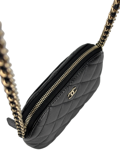 CHANEL - Black Caviar Quilted Bag with Chain Pale Gold Hardware