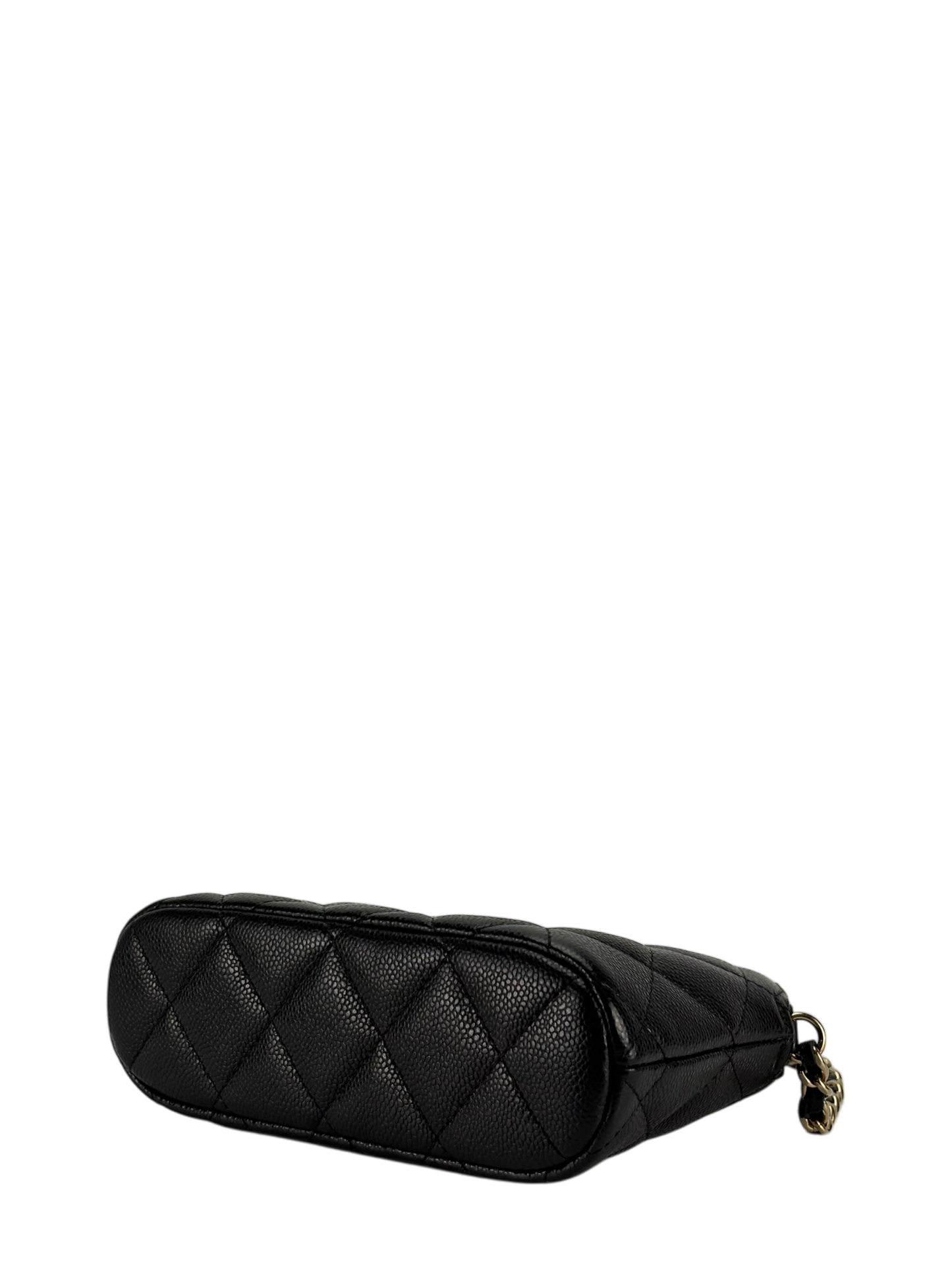 CHANEL - Black Caviar Quilted Bag with Chain Pale Gold Hardware