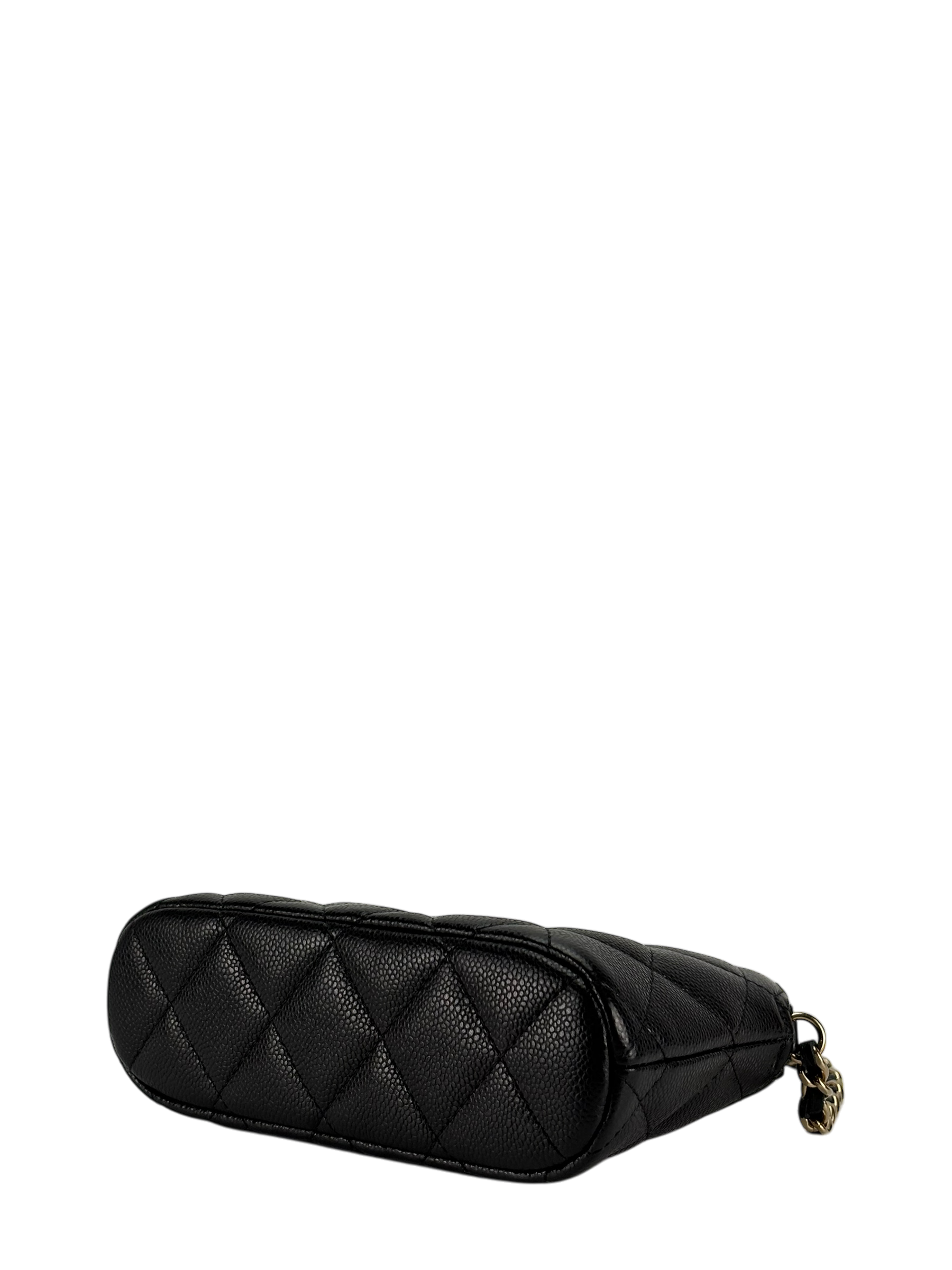CHANEL - Black Caviar Quilted Bag with Chain Pale Gold Hardware