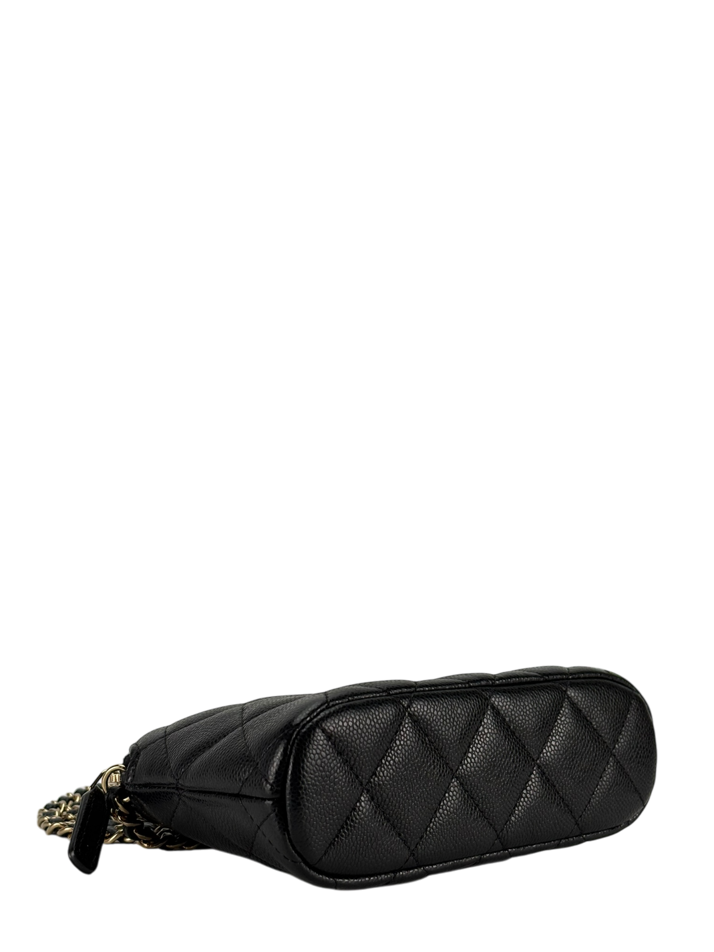 CHANEL - Black Caviar Quilted Bag with Chain Pale Gold Hardware