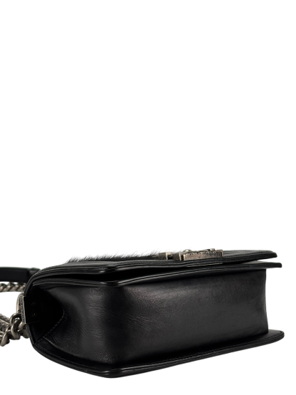 CHANEL -  Mini Boy Flap Bag Black Pony Hair Sliver Metal 