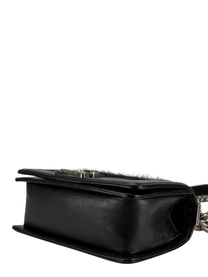 CHANEL -  Mini Boy Flap Bag Black Pony Hair Sliver Metal 