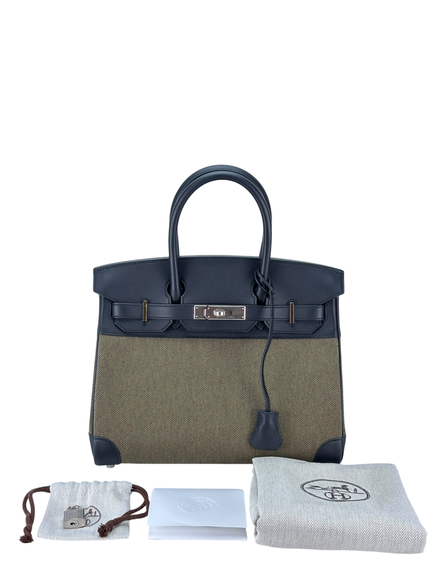 HERMES - Birkin 30 Black Vert Military Swift Tole Palladium Hardware