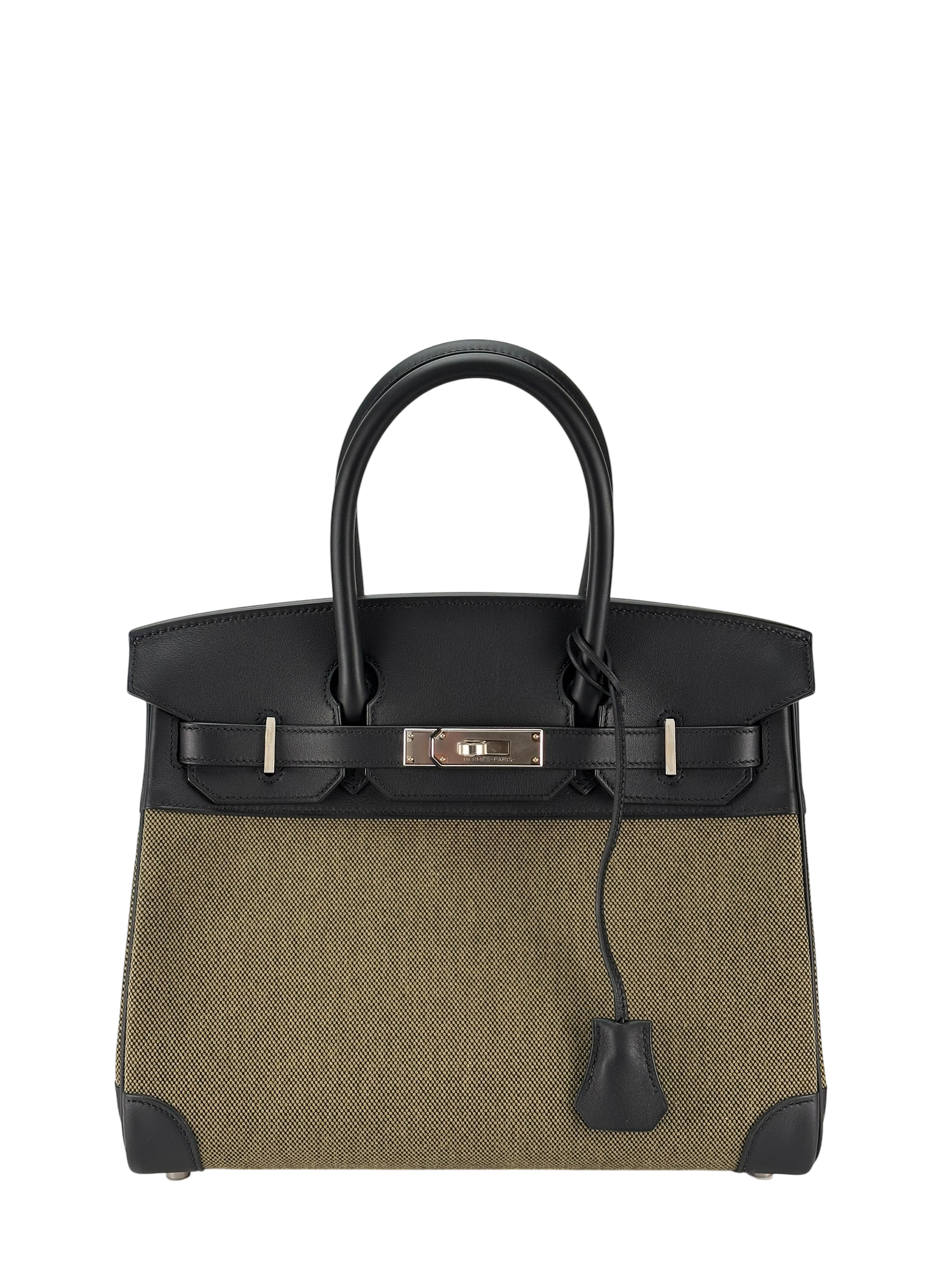 HERMES - Birkin 30 Black Vert Military Swift Toile Palladium Hardware 