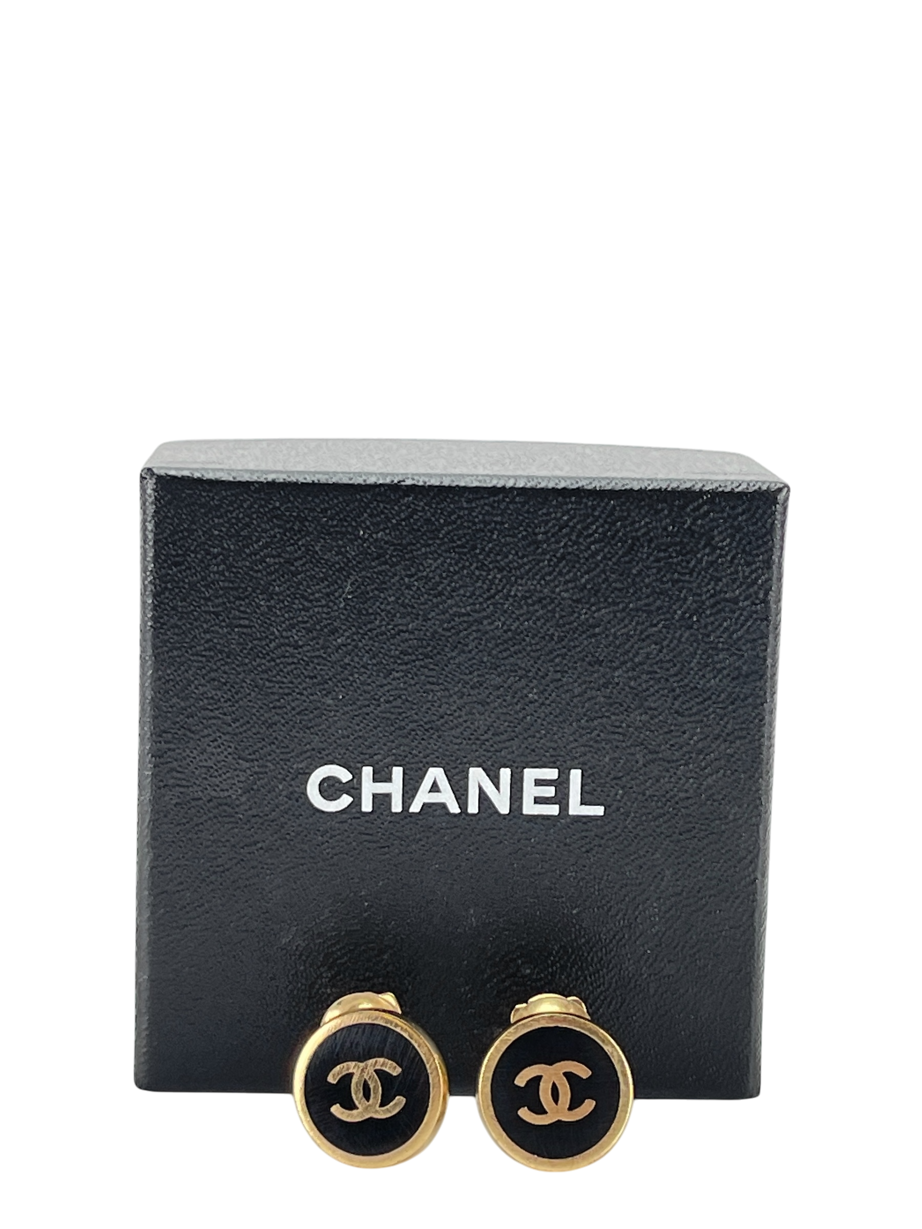 CHANEL - 00A Gold Black Coco Mark Vintage Earrings Accessories