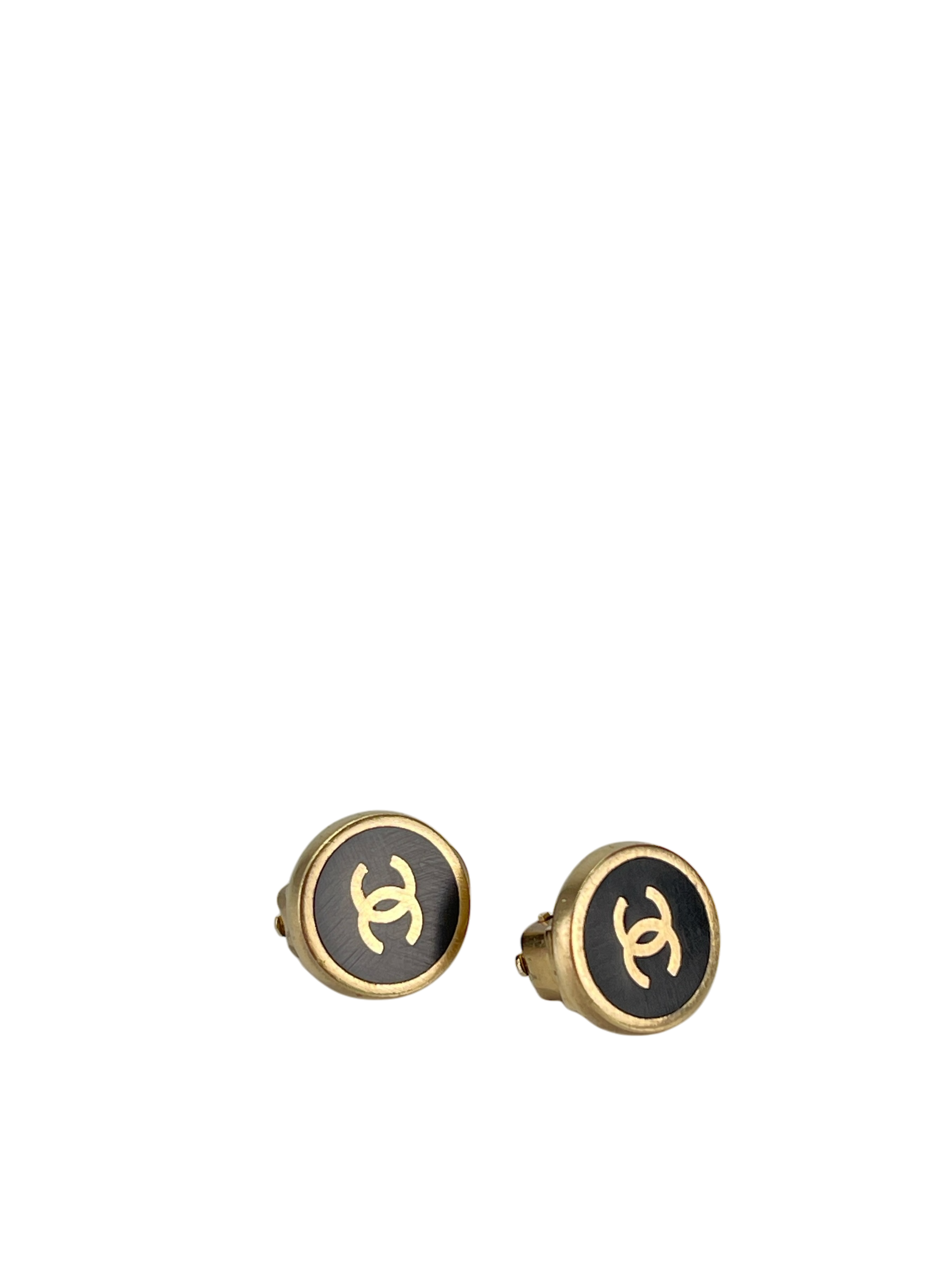 CHANEL - 00A Gold Black Coco Mark Vintage Earrings Accessories