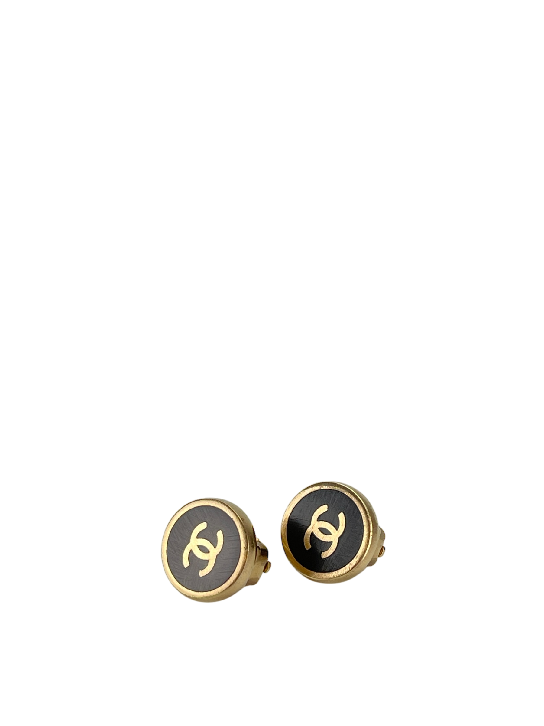 CHANEL - 00A Gold Black Coco Mark Vintage Earrings Accessories