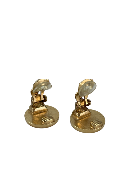 CHANEL - 00A Gold Black Coco Mark Vintage Earrings Accessories