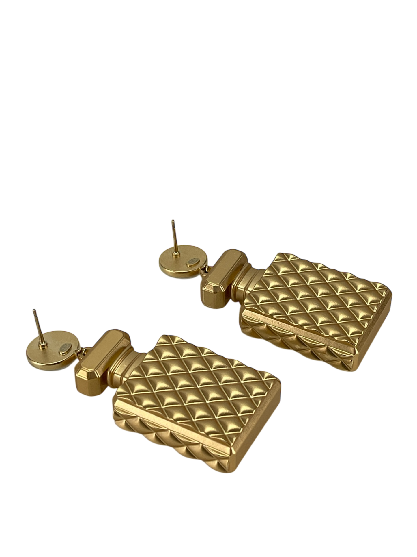 CHANEL - 20A Gold Crystal Pearl CC Perfume Bottle Drop Earrings