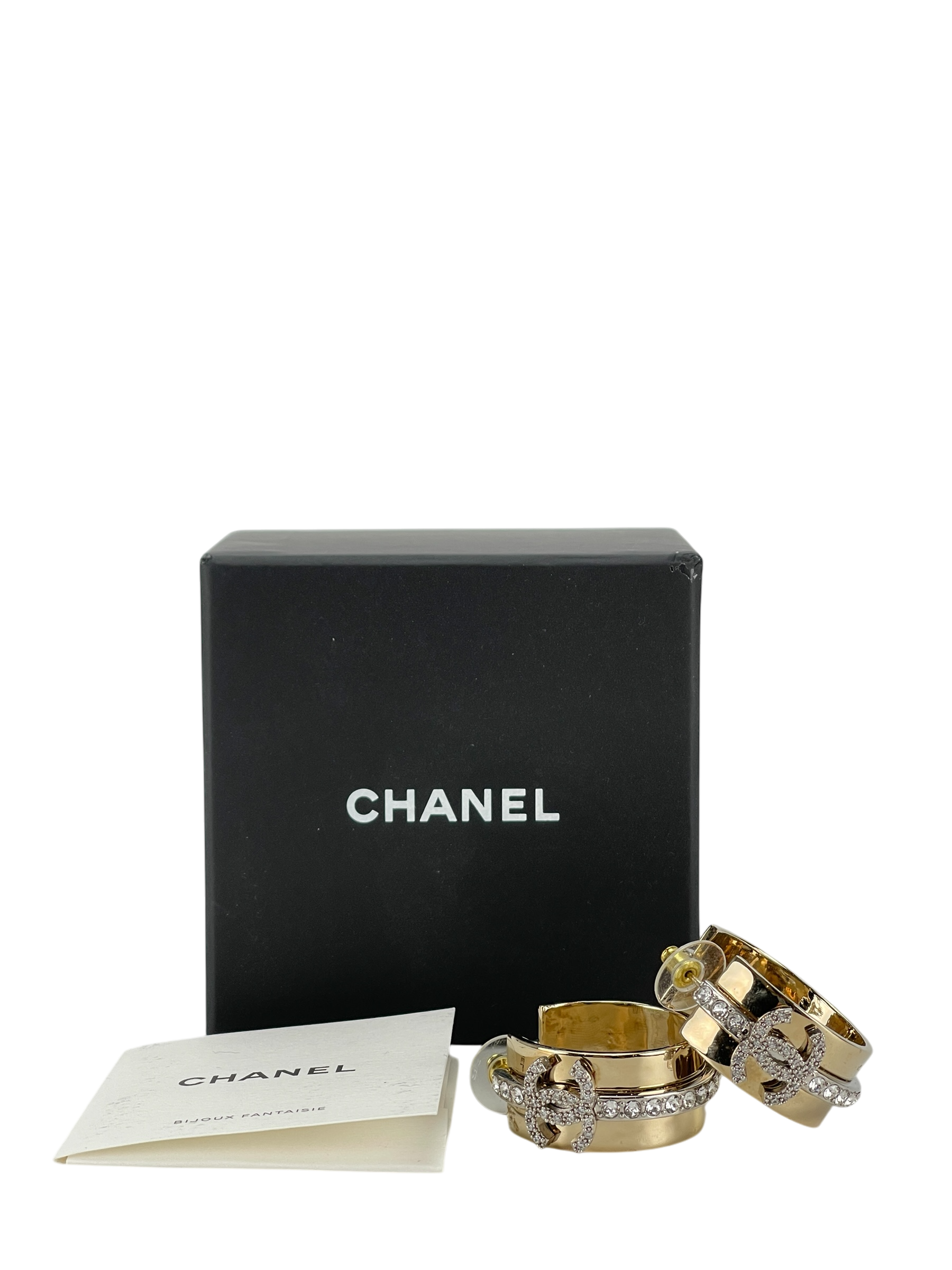 CHANEL - 22S Gold Hoop Rhinestone Earrings