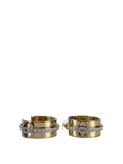 CHANEL - 22S Gold Hoop Rhinestone Earrings