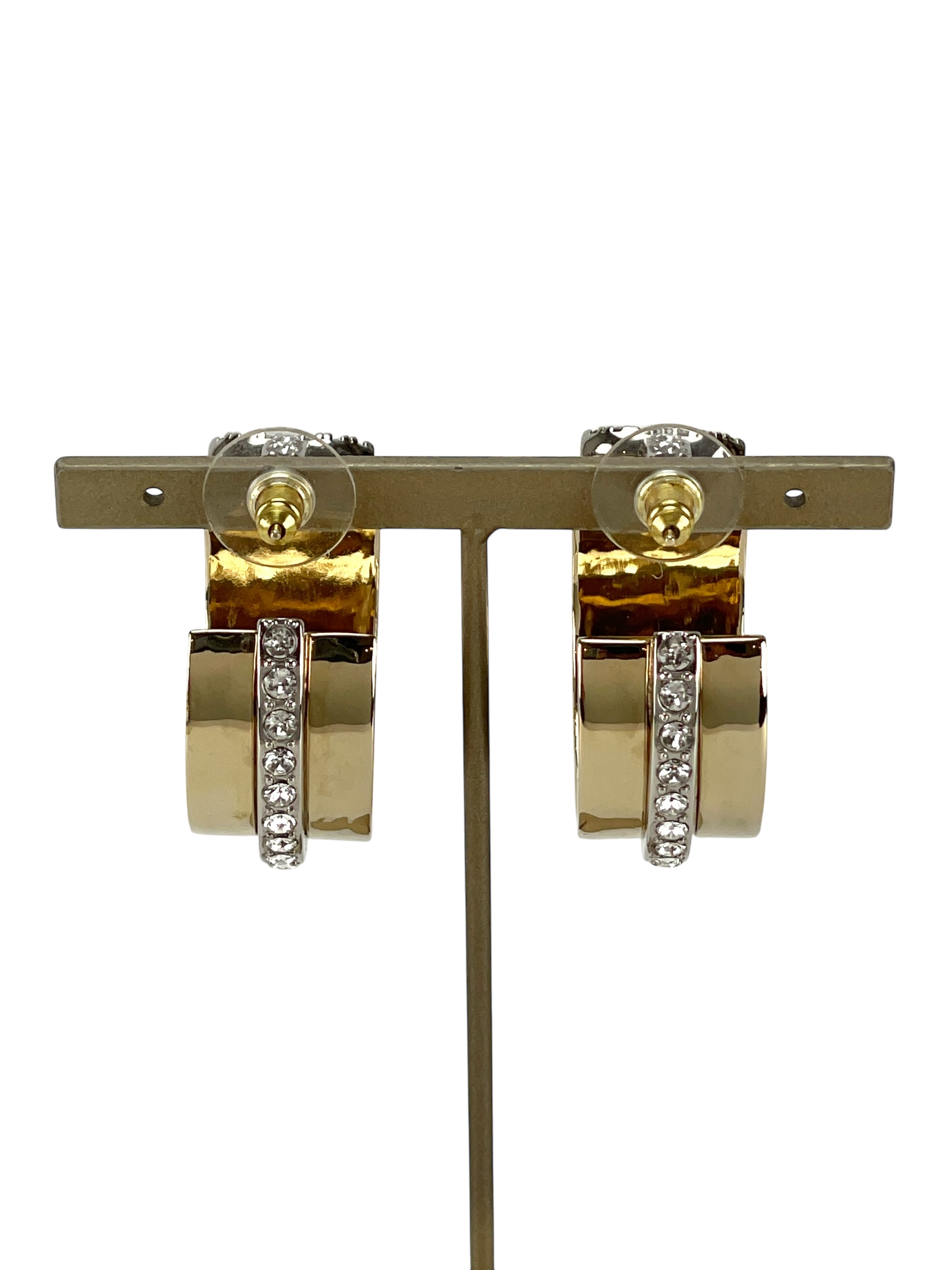 CHANEL - 22S Gold Hoop Rhinestone Earrings