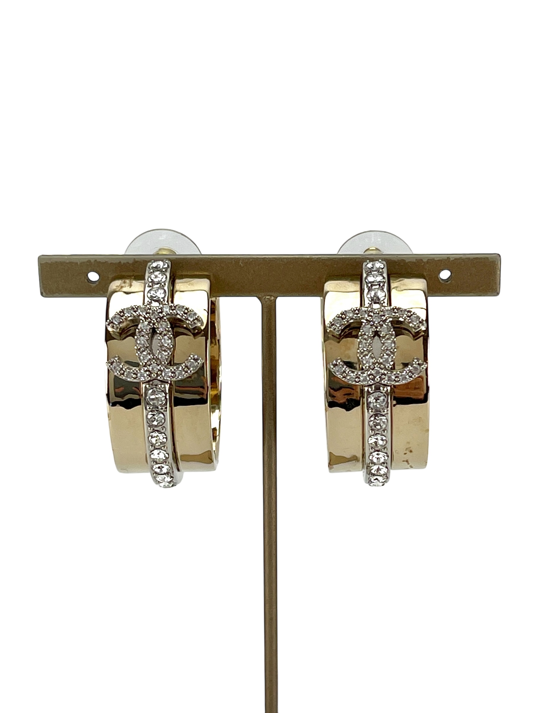 CHANEL - 22S Gold Hoop Rhinestone Earrings