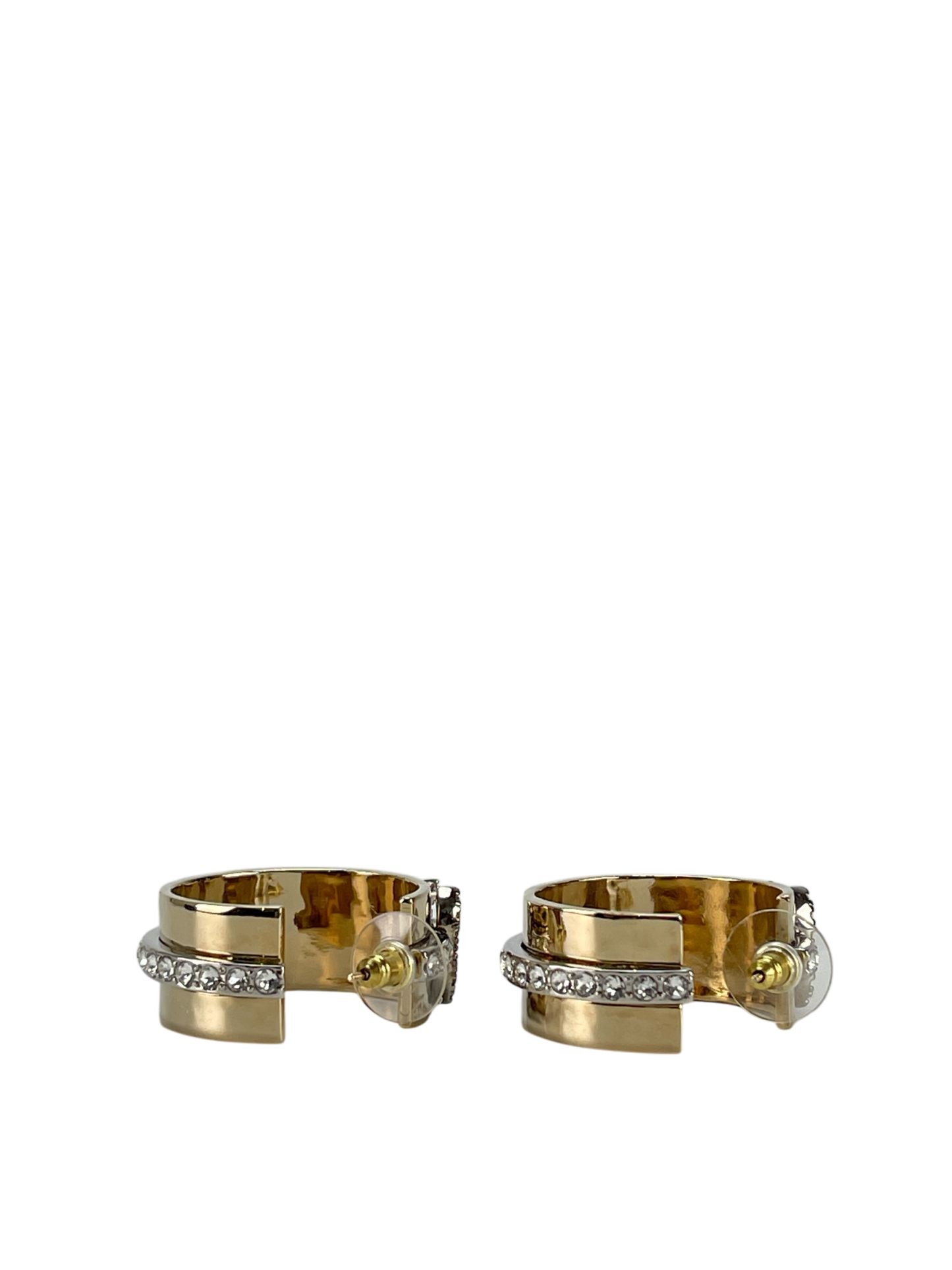 CHANEL - 22S Gold Hoop Rhinestone Earrings