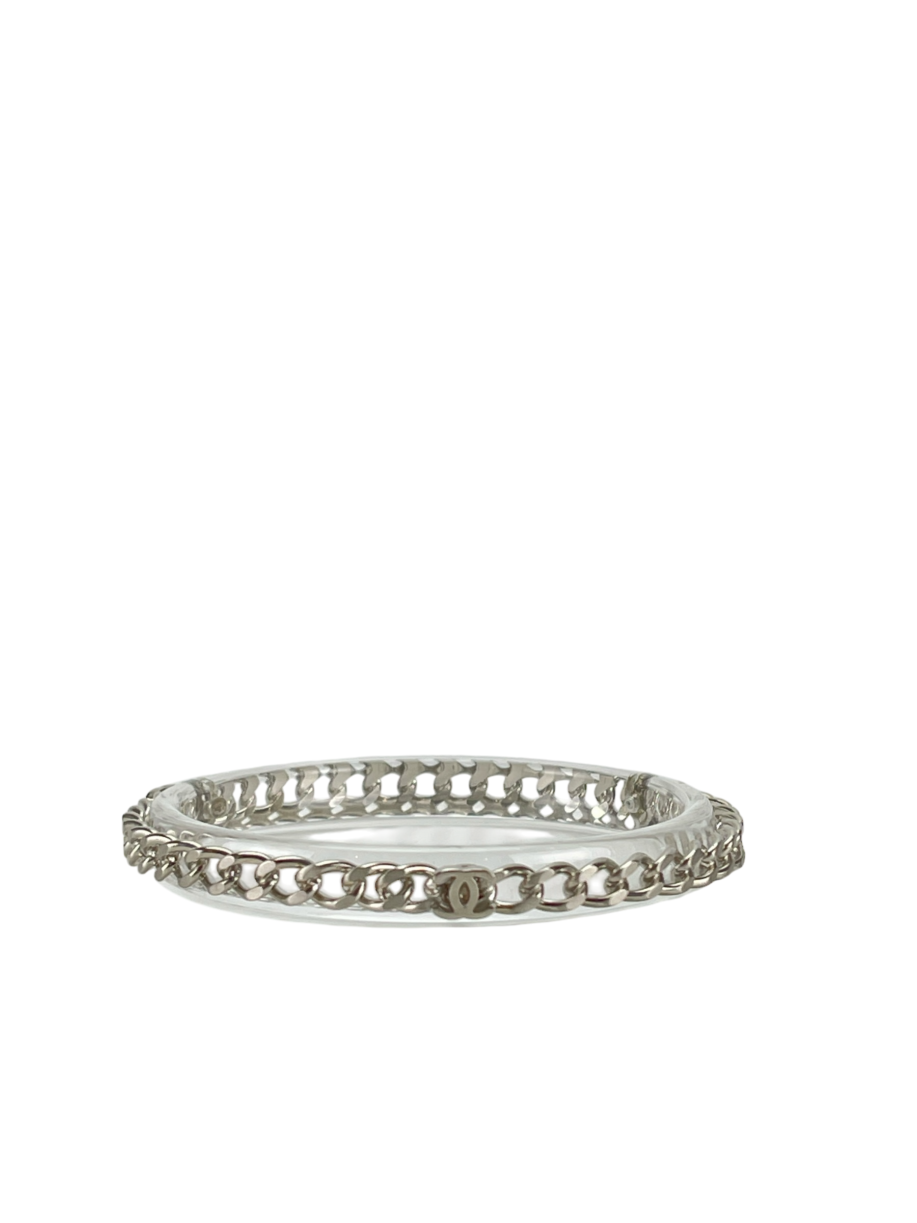 CHANEL - 13K Sliver Bangle Coco Mark Chain Clear Silver Bracelet