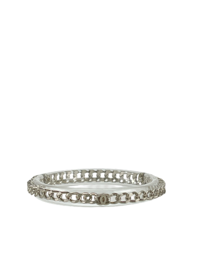 CHANEL - 13K Sliver Bangle Coco Mark Chain Clear Silver Bracelet