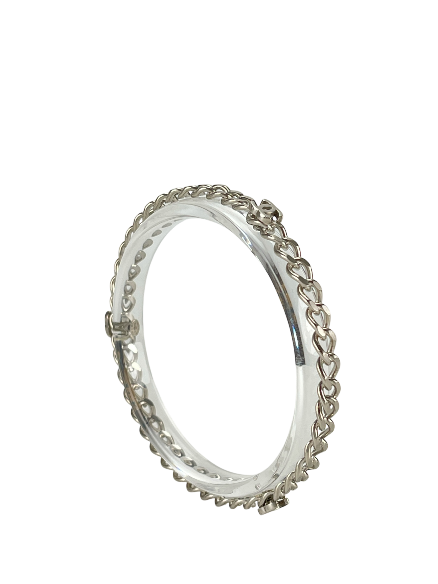 CHANEL - 13K Sliver Bangle Coco Mark Chain Clear Silver Bracelet