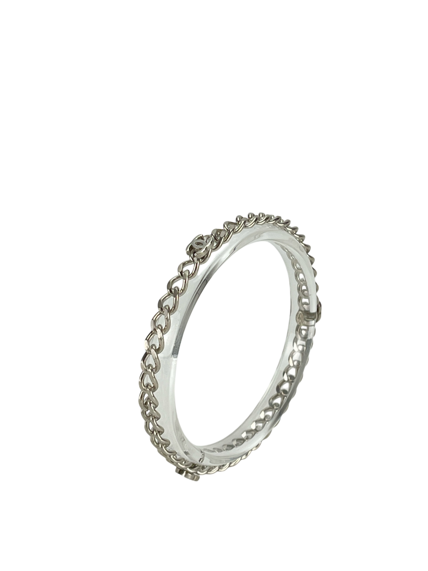 CHANEL - 13K Sliver Bangle Coco Mark Chain Clear Silver Bracelet