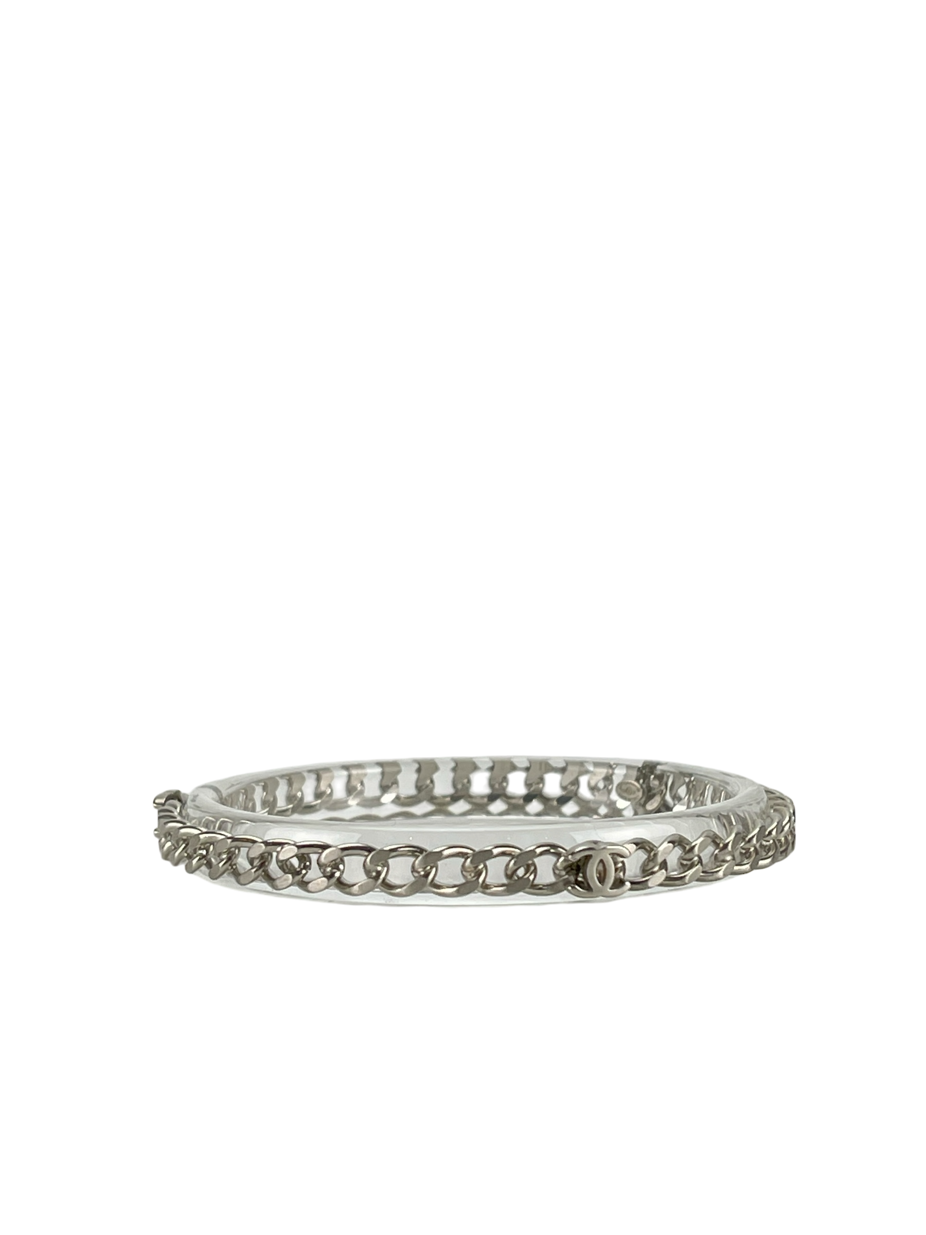 CHANEL - 13K Sliver Bangle Coco Mark Chain Clear Silver Bracelet