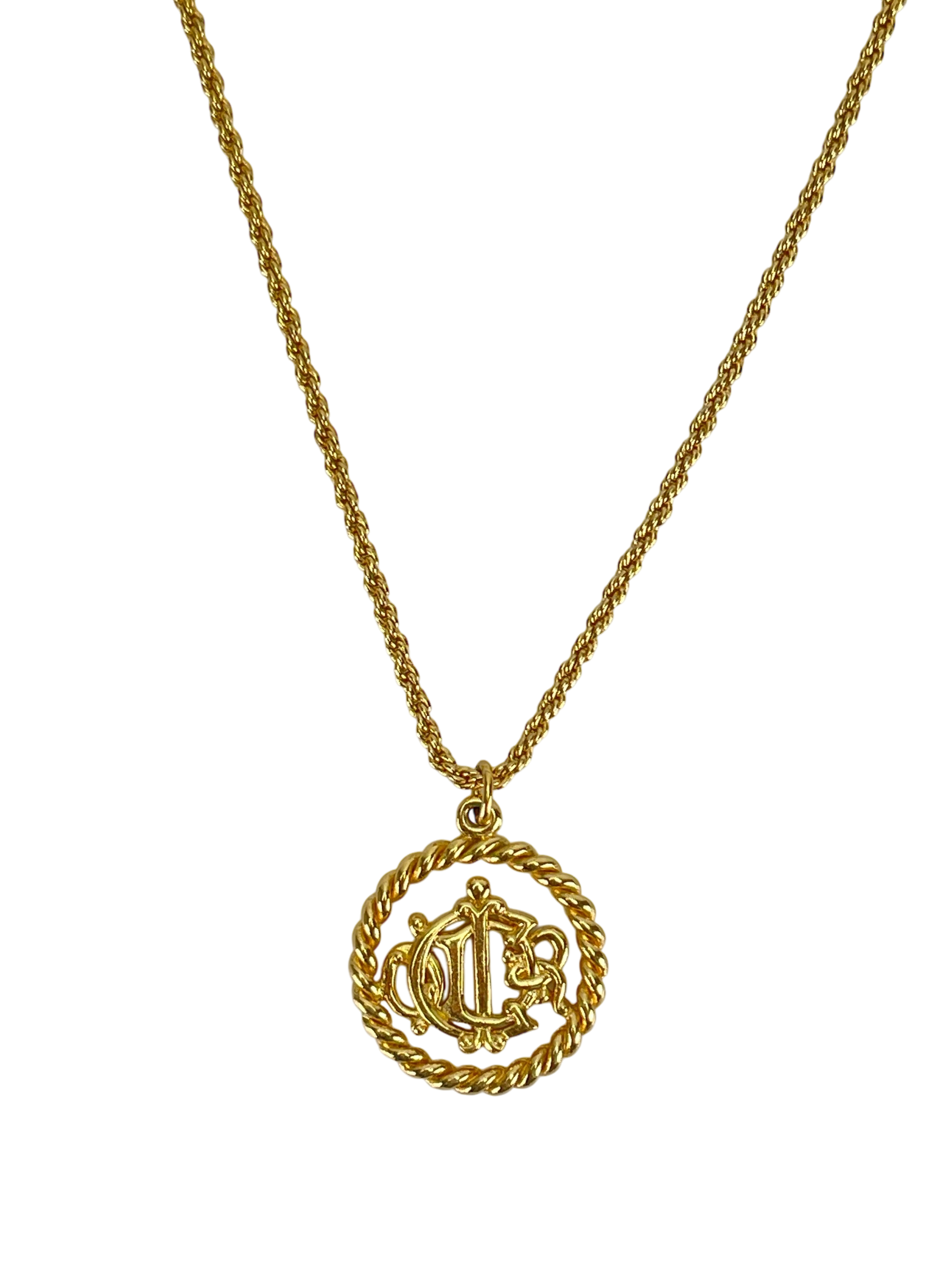 CHRISTIAN DIOR - Gold Circle logo Necklace 