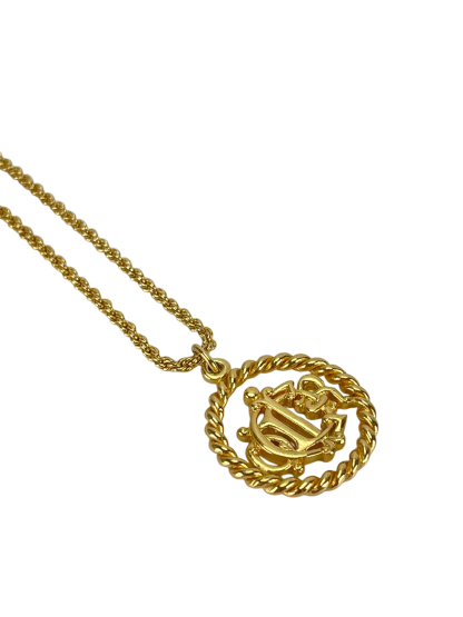 CHRISTIAN DIOR - Gold Circle logo Necklace 