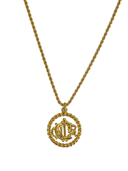 CHRISTIAN DIOR - Gold Circle logo Necklace 