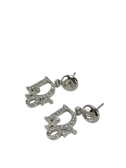 CHRISTIAN DIOR - Silver Rhinestone CD Logo Earrings
