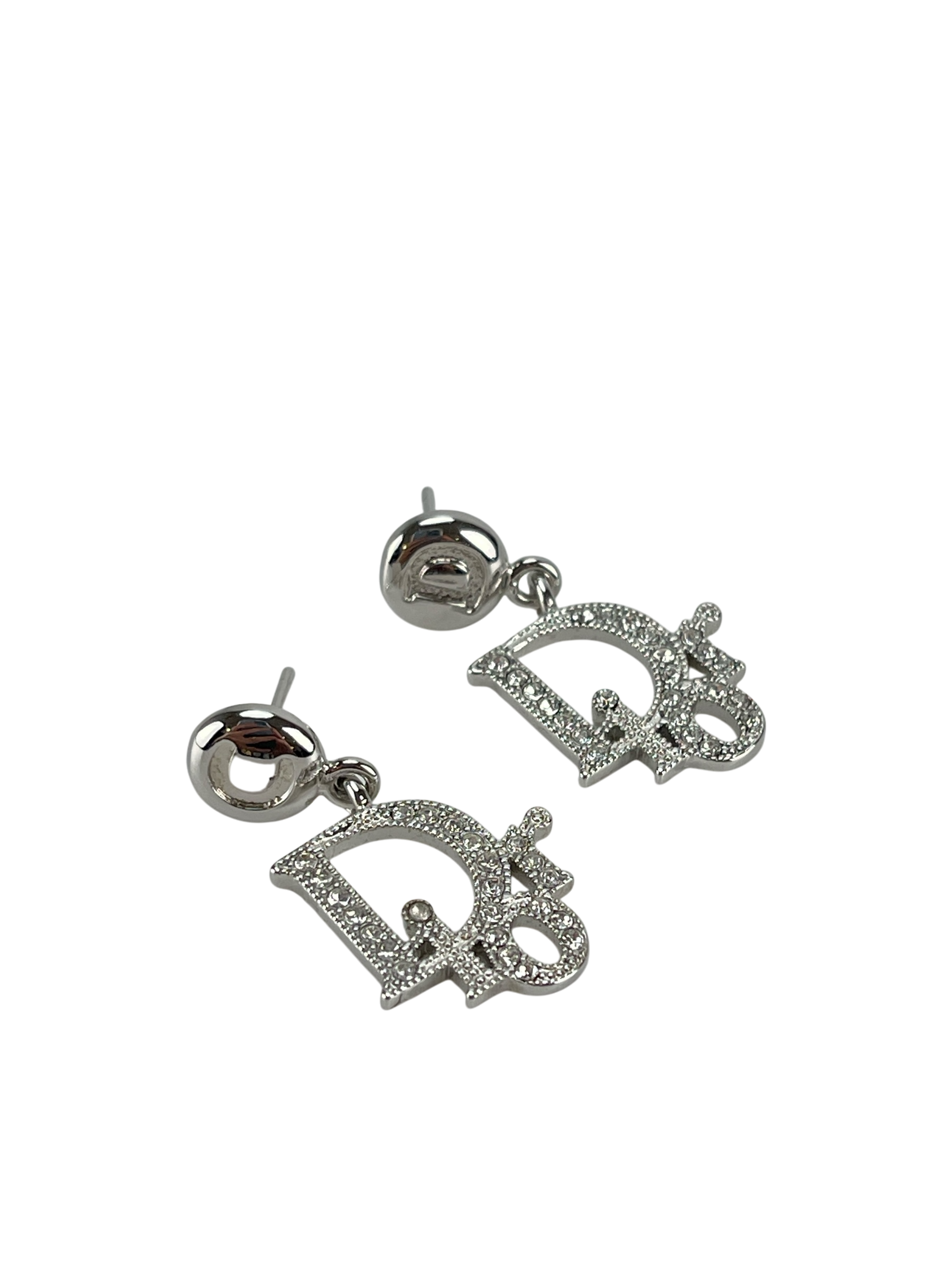 CHRISTIAN DIOR - Silver Rhinestone CD Logo Earrings