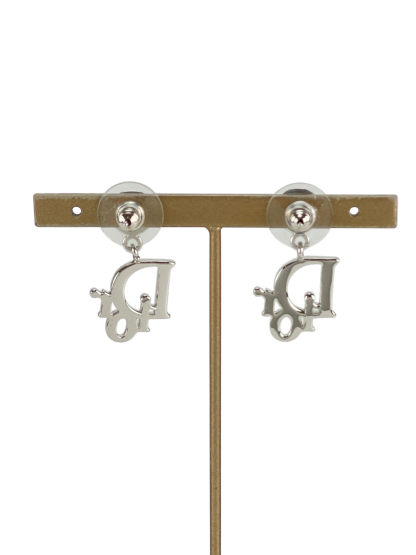 CHRISTIAN DIOR - Silver Rhinestone CD Logo Earrings