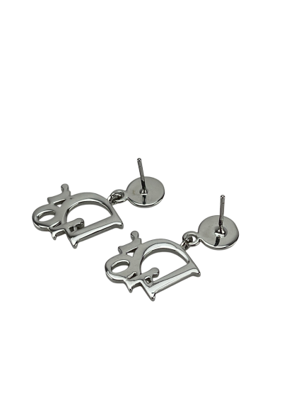 CHRISTIAN DIOR - Silver Rhinestone CD Logo Earrings