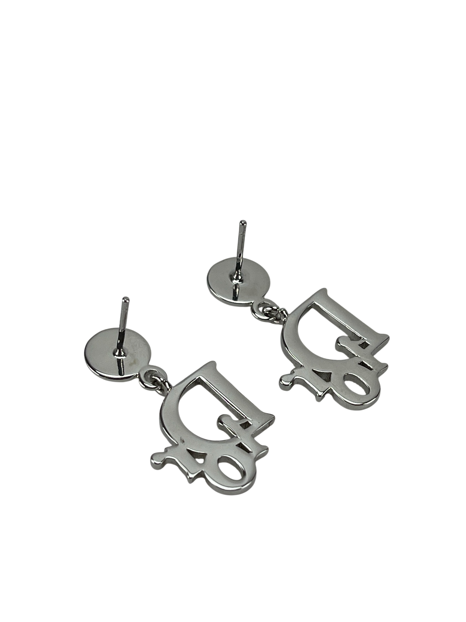 CHRISTIAN DIOR - Silver Rhinestone CD Logo Earrings