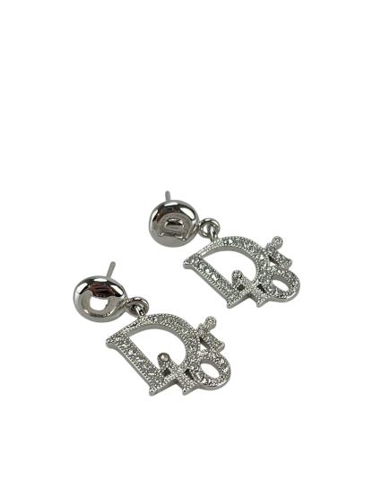 CHRISTIAN DIOR - Silver Rhinestone CD Logo Earrings