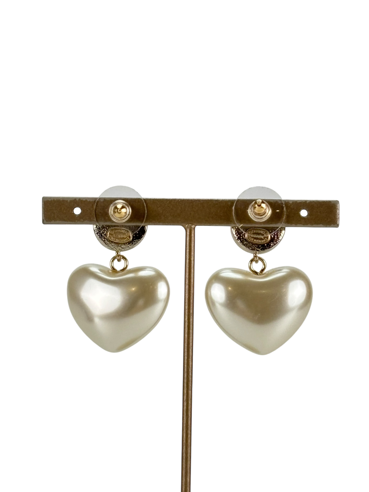 CHANEL - Coco Mark Pearl Rhinestone Heart Gold Earrings