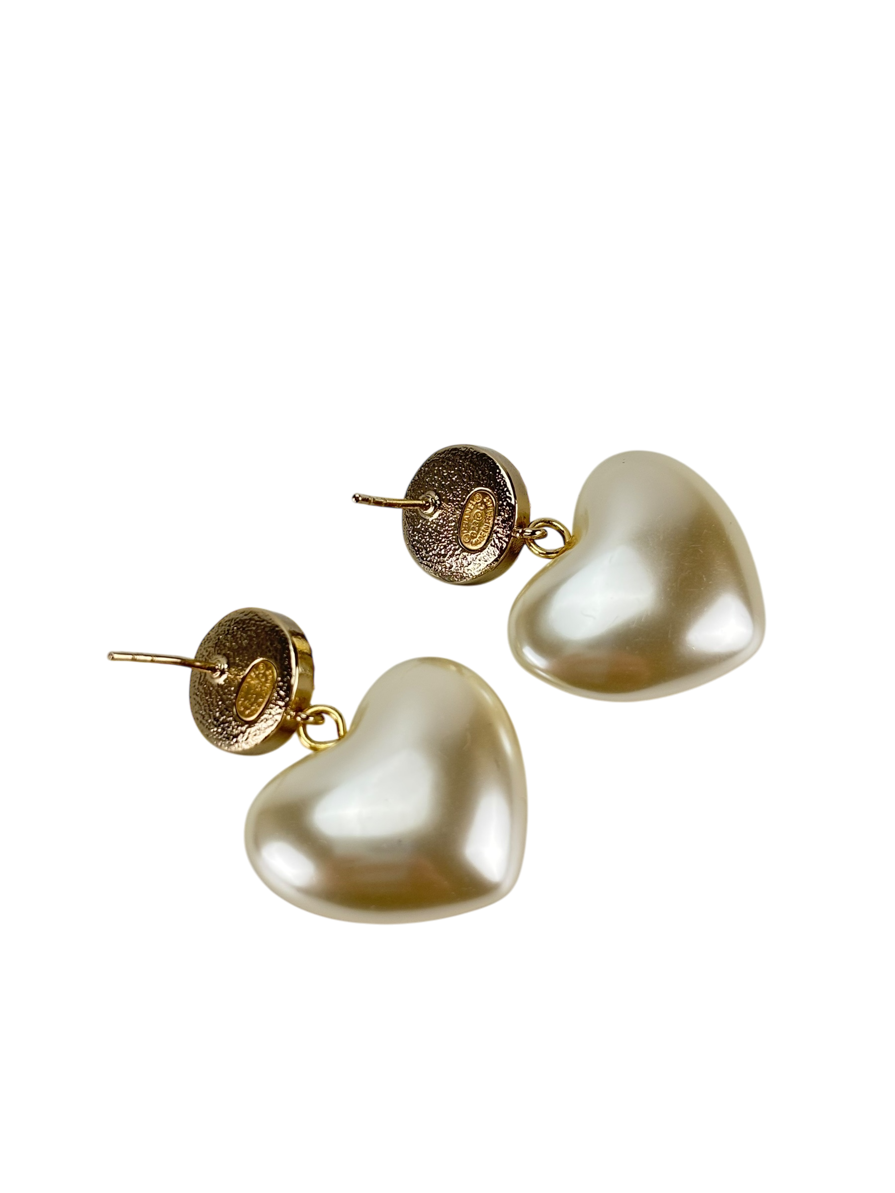 CHANEL - Coco Mark Pearl Rhinestone Heart Gold Earrings