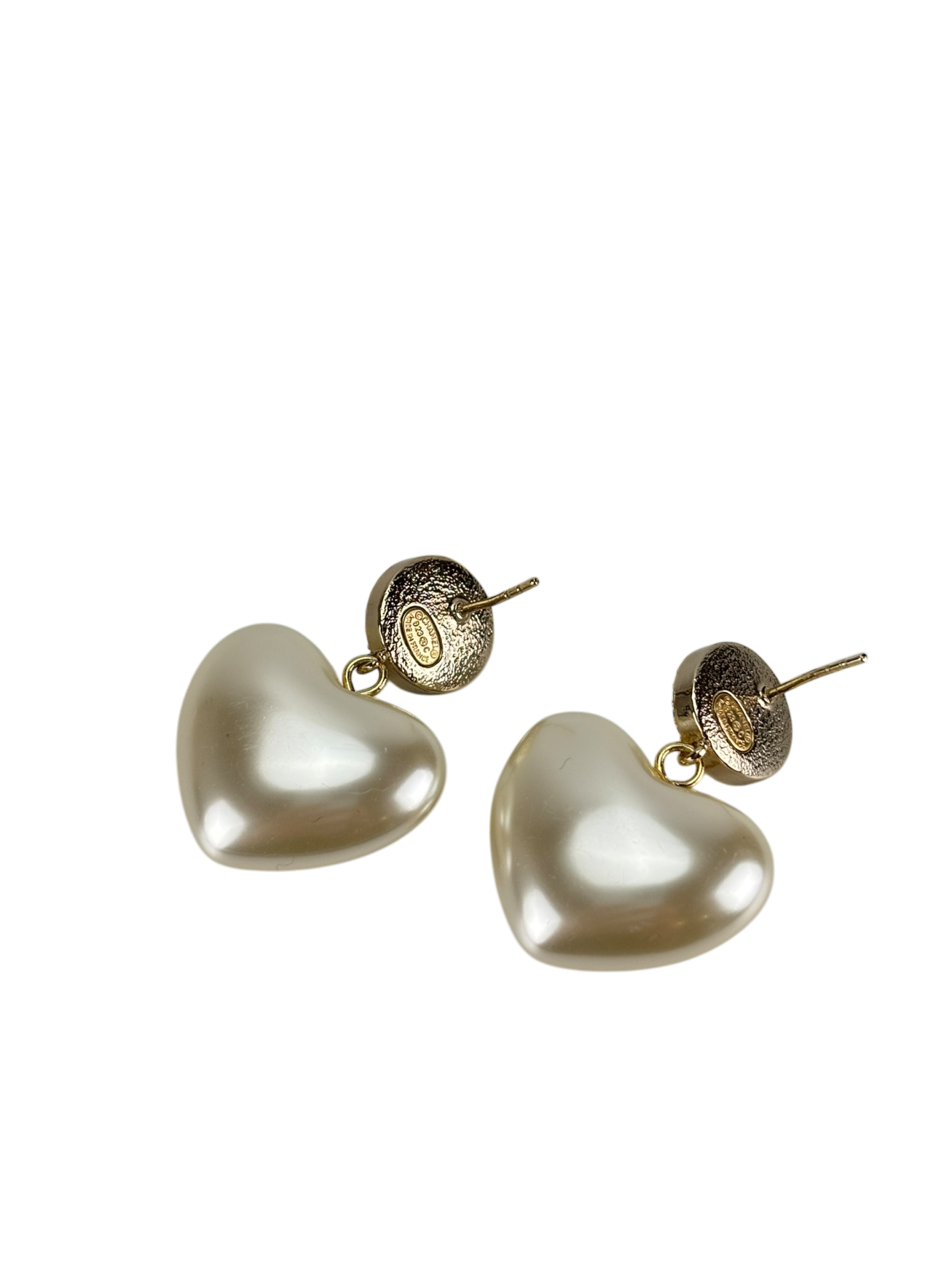 CHANEL - Coco Mark Pearl Rhinestone Heart Gold Earrings
