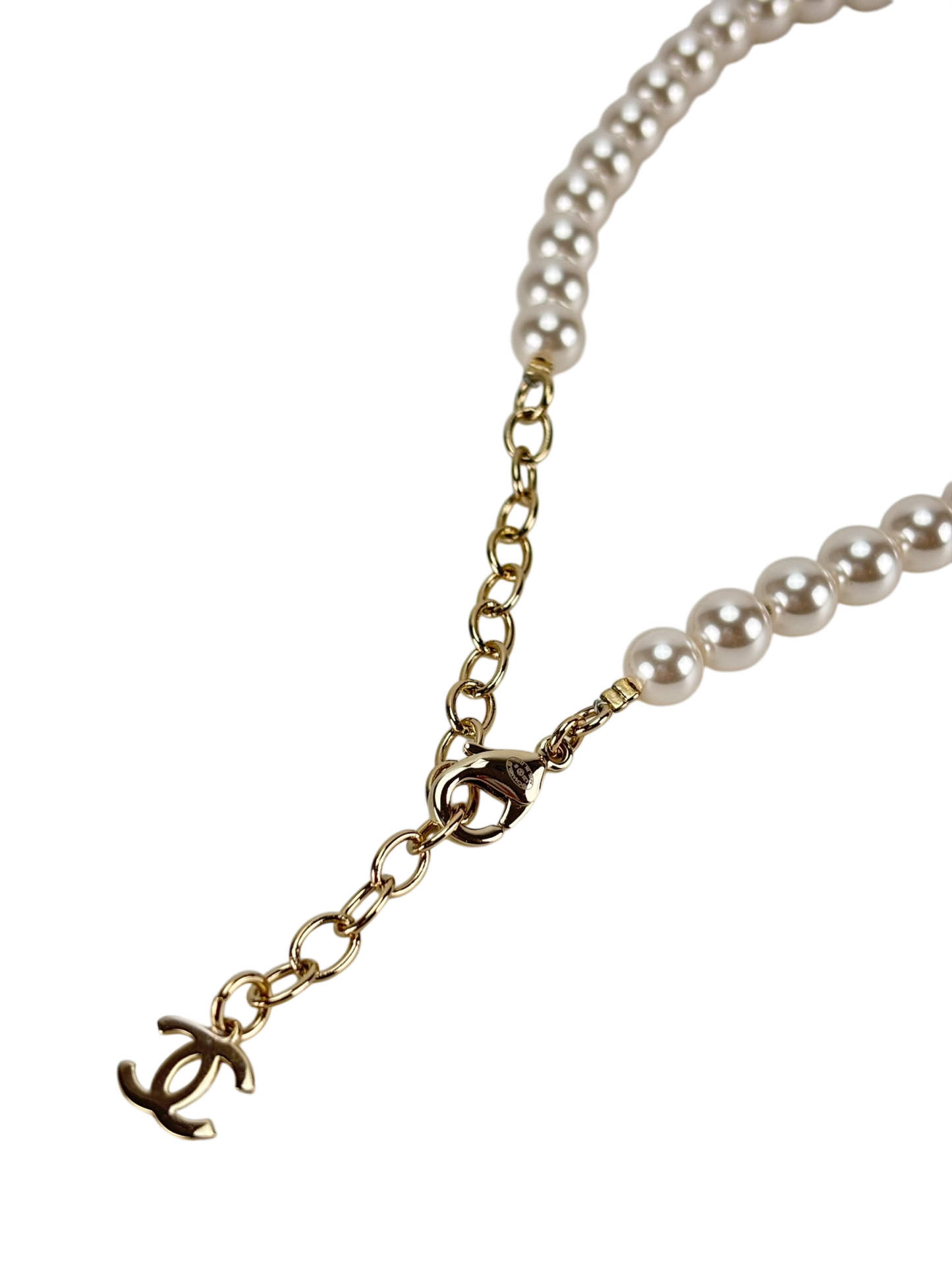 CHANEL - Gold Coco Mark Logo Pearl Rhinestone Necklace Choker