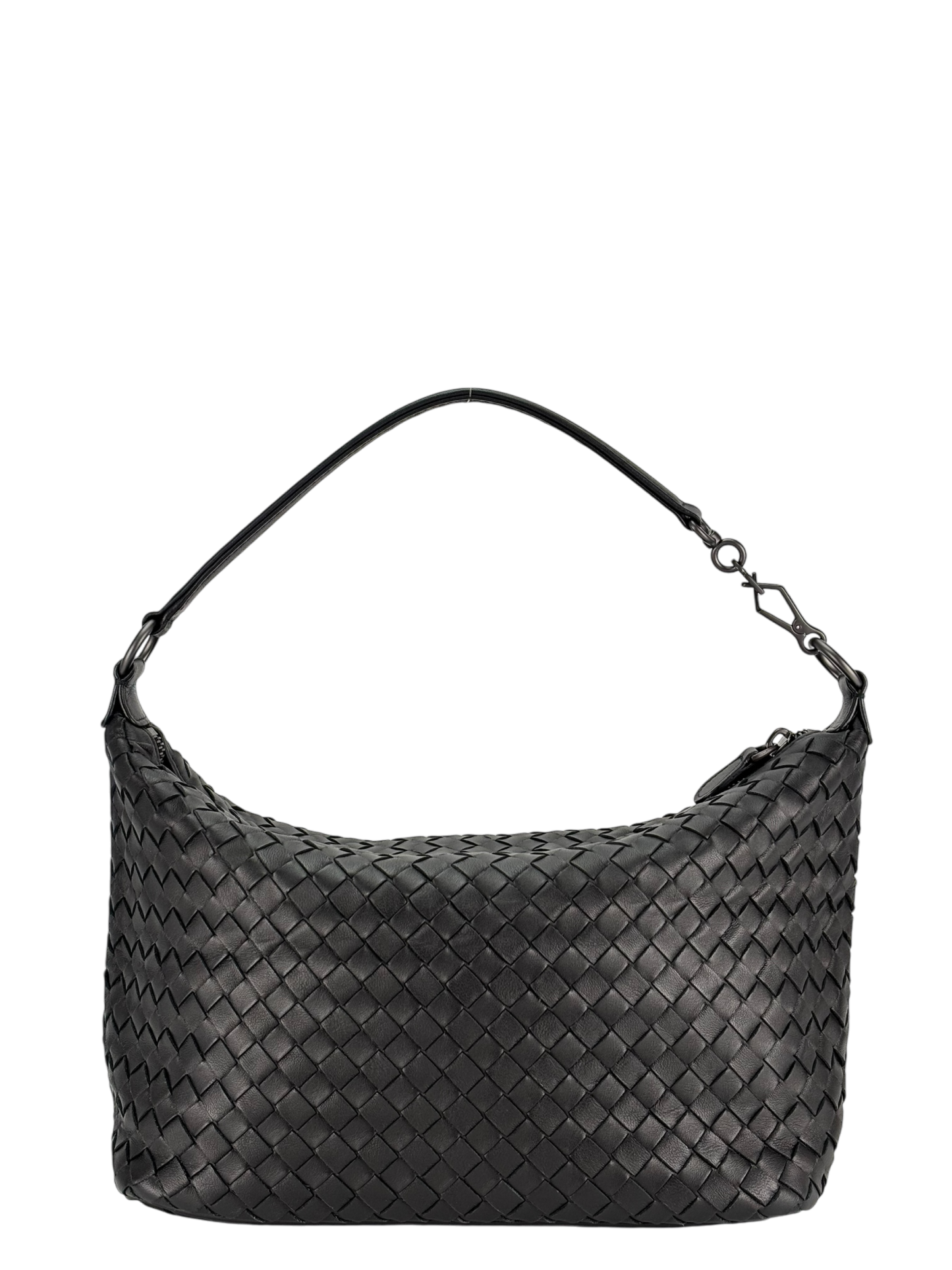 BOTTEGA VENETA - Black Lambskin Hobo Intrecciato Nappa 