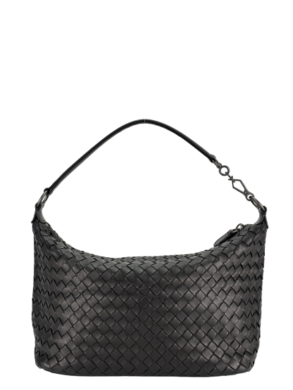 BOTTEGA VENETA - Black Lambskin Hobo Intrecciato Nappa 