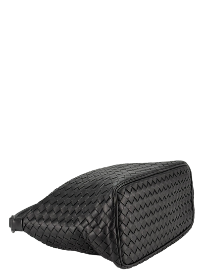 BOTTEGA VENETA - Black Lambskin Hobo Intrecciato Nappa 