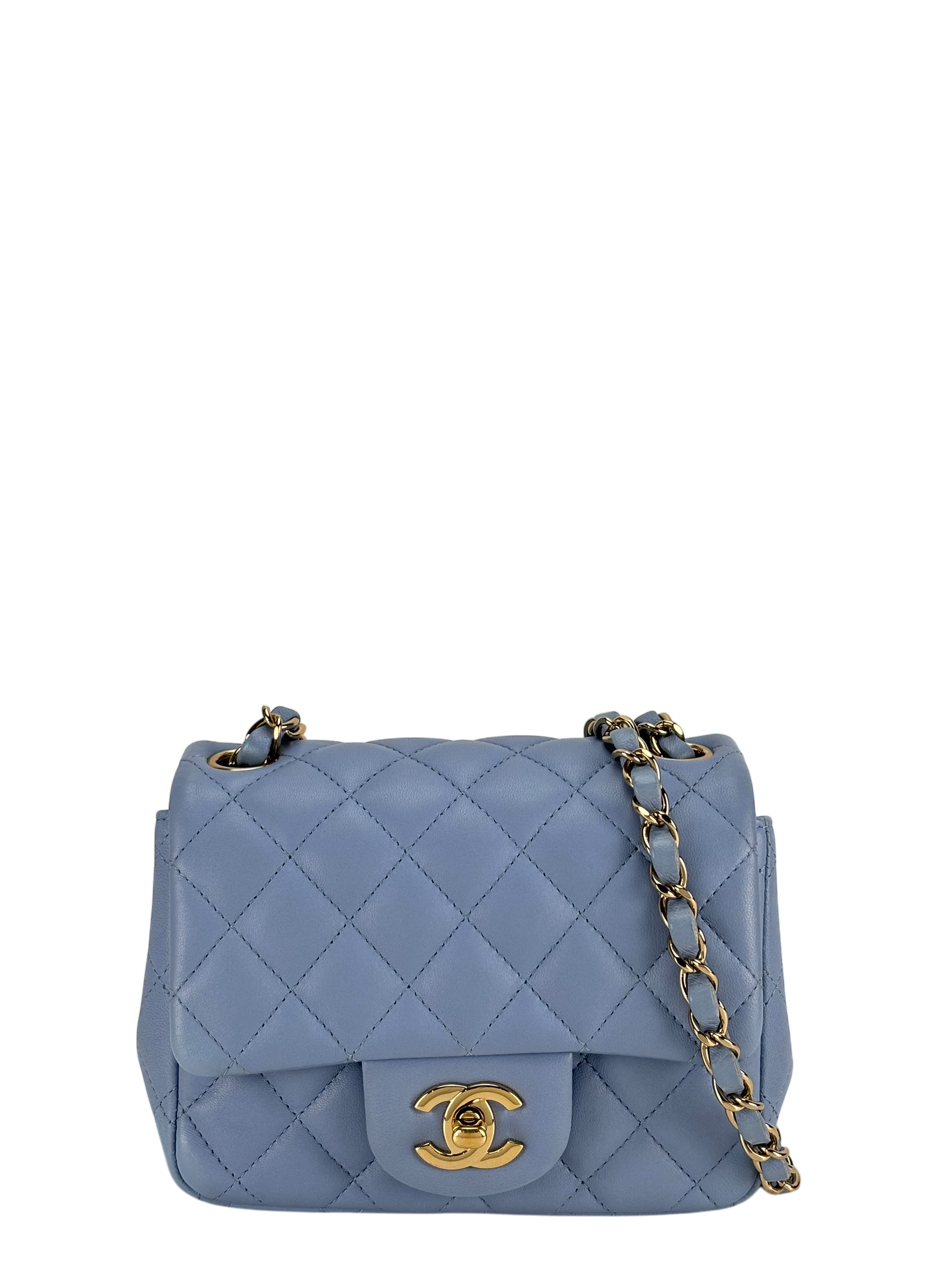 CHANEL - Blue Lambskin Classique Leather Crossbody Bag