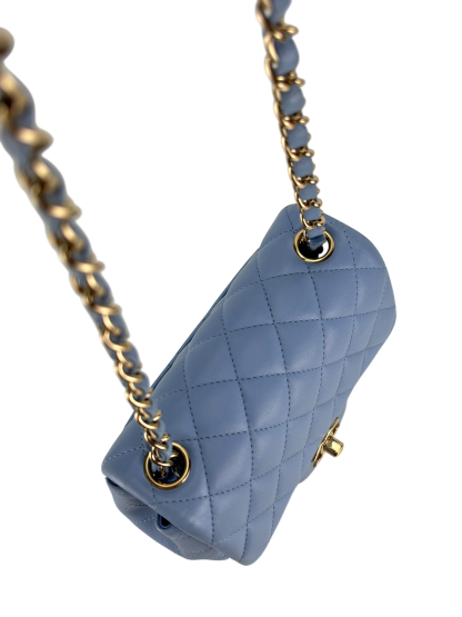 CHANEL - Blue Lambskin Classique Leather Crossbody Bag