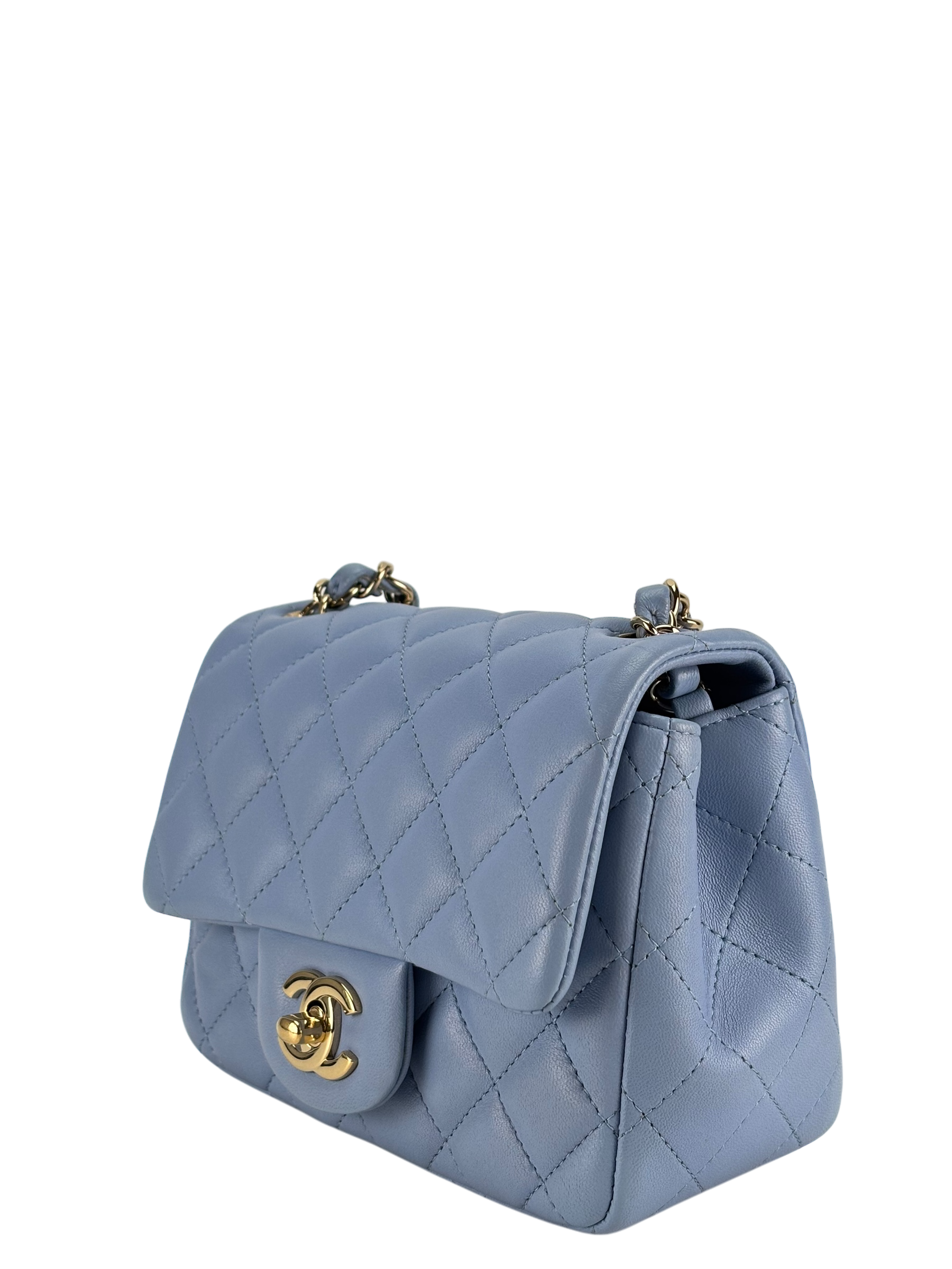 CHANEL - Blue Lambskin Classique Leather Crossbody Bag